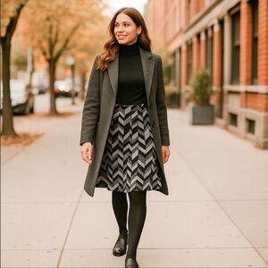 Moth Anthropologie Knit Chevron Skirt Gray Black A Line XS Quiet Luxury Fall